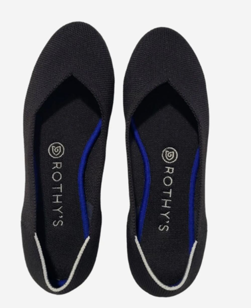 Rothys The Point Solid Pointed Toe Flat Shoes Womens 11.5 Black